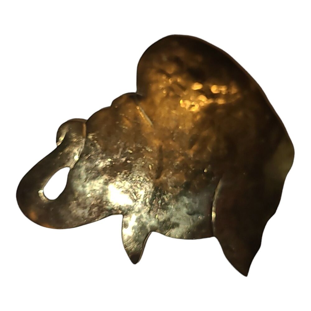 Vintage Modernist Gold Tone Elephant Stretch Belt Buckle Artisan Signed Trunk Up